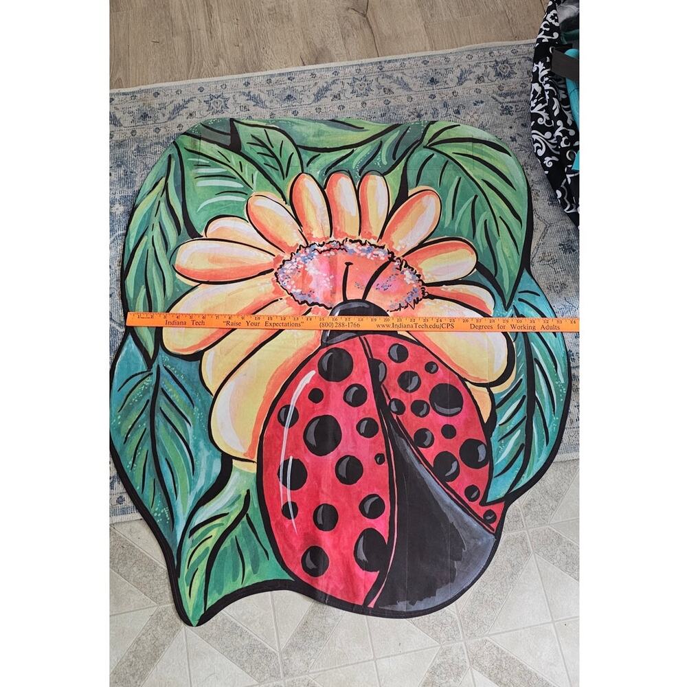 Vintage Lady Bug and Flower House Flag, Approx 36 L x 34 W